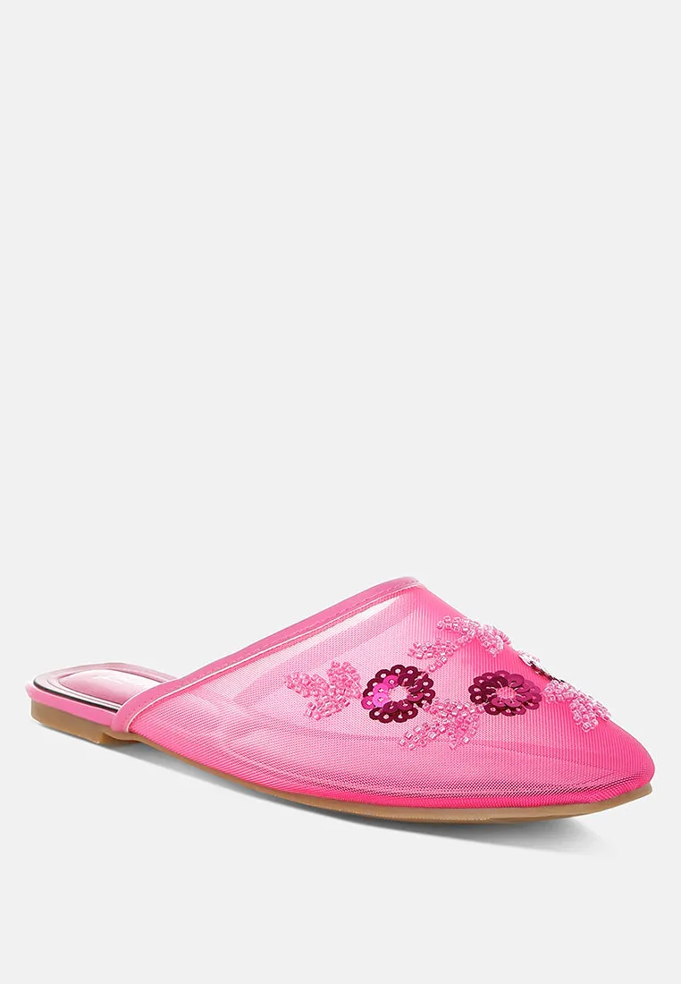 Nahra Mesh Sequin Beaded Mules