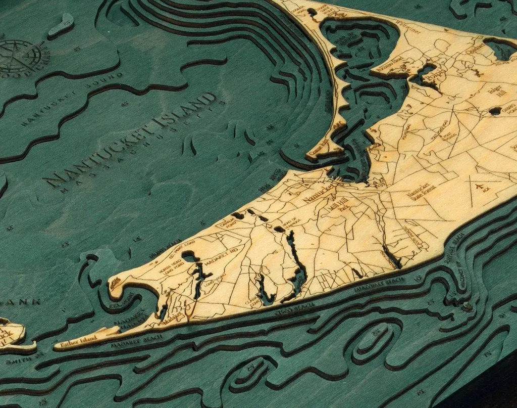 Nantucket Island, Massachusetts: Nautical Wood Map