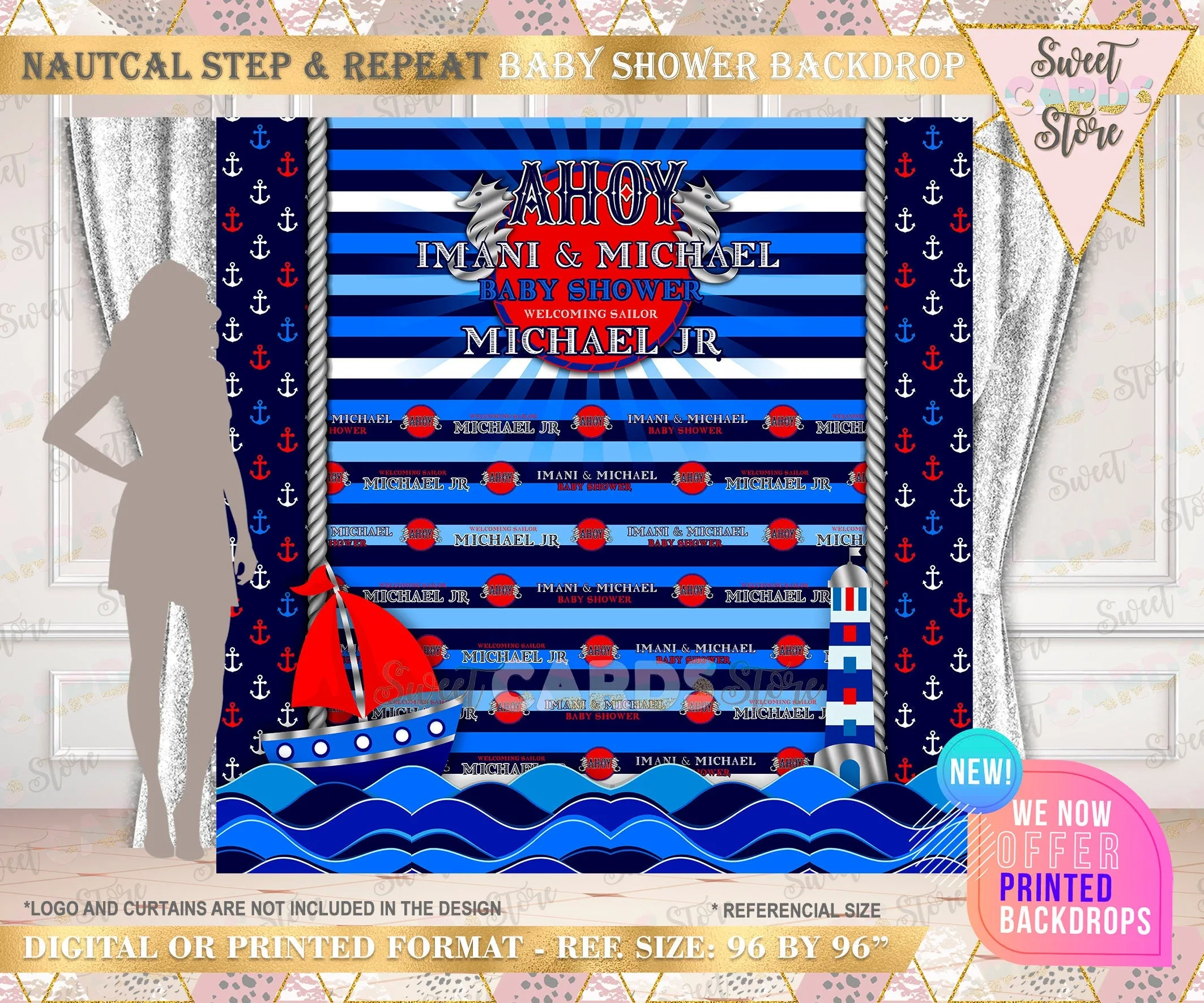 Nautical step & repeat backdrop, Nautical banner, Nautical decor Sail boat sailor ahoy backdrop, Nautical Baby Shower Nautical birthday