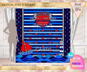 Nautical step & repeat backdrop, Nautical banner, Nautical decor Sail boat sailor ahoy backdrop, Nautical Baby Shower Nautical birthday