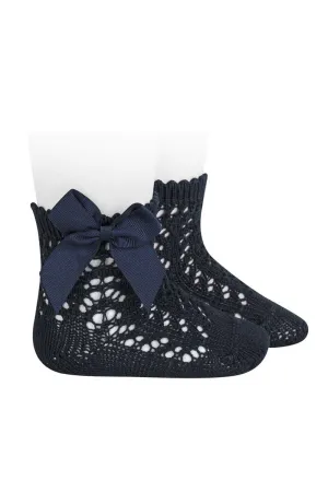 Navy Ankle Openwork Bow Socks