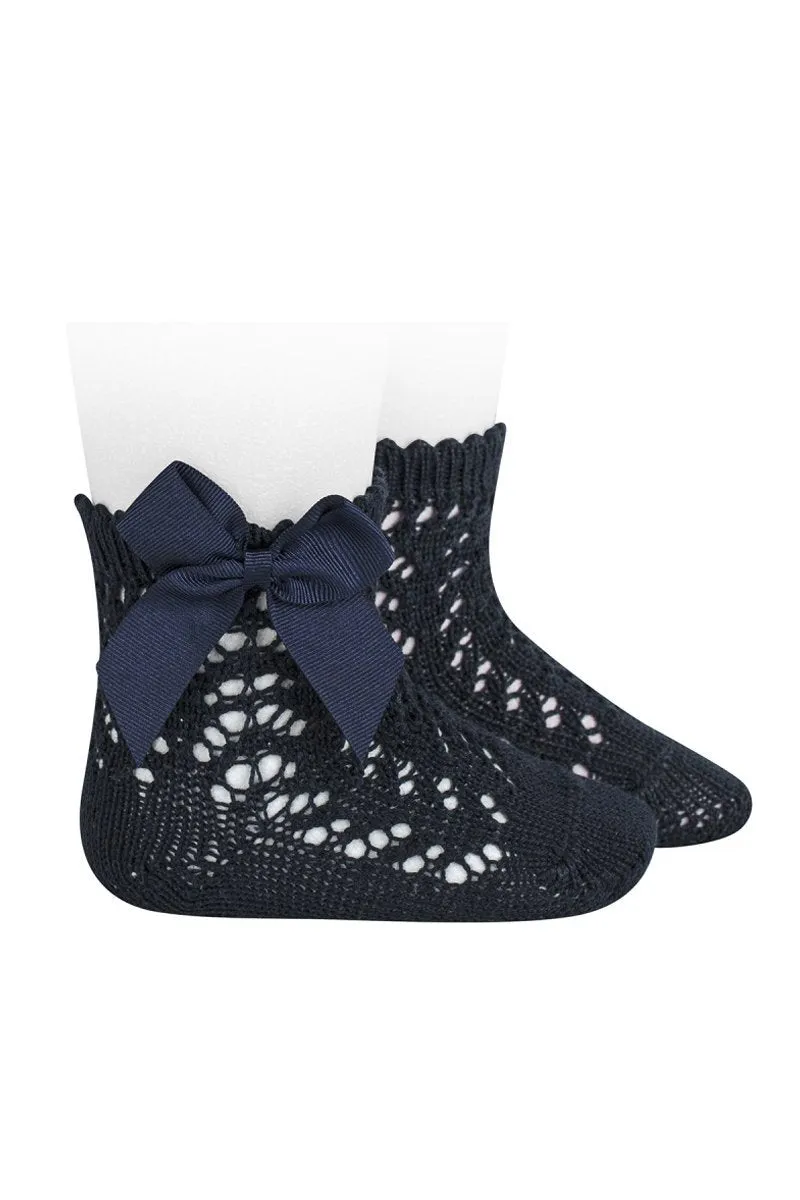 Navy Ankle Openwork Bow Socks