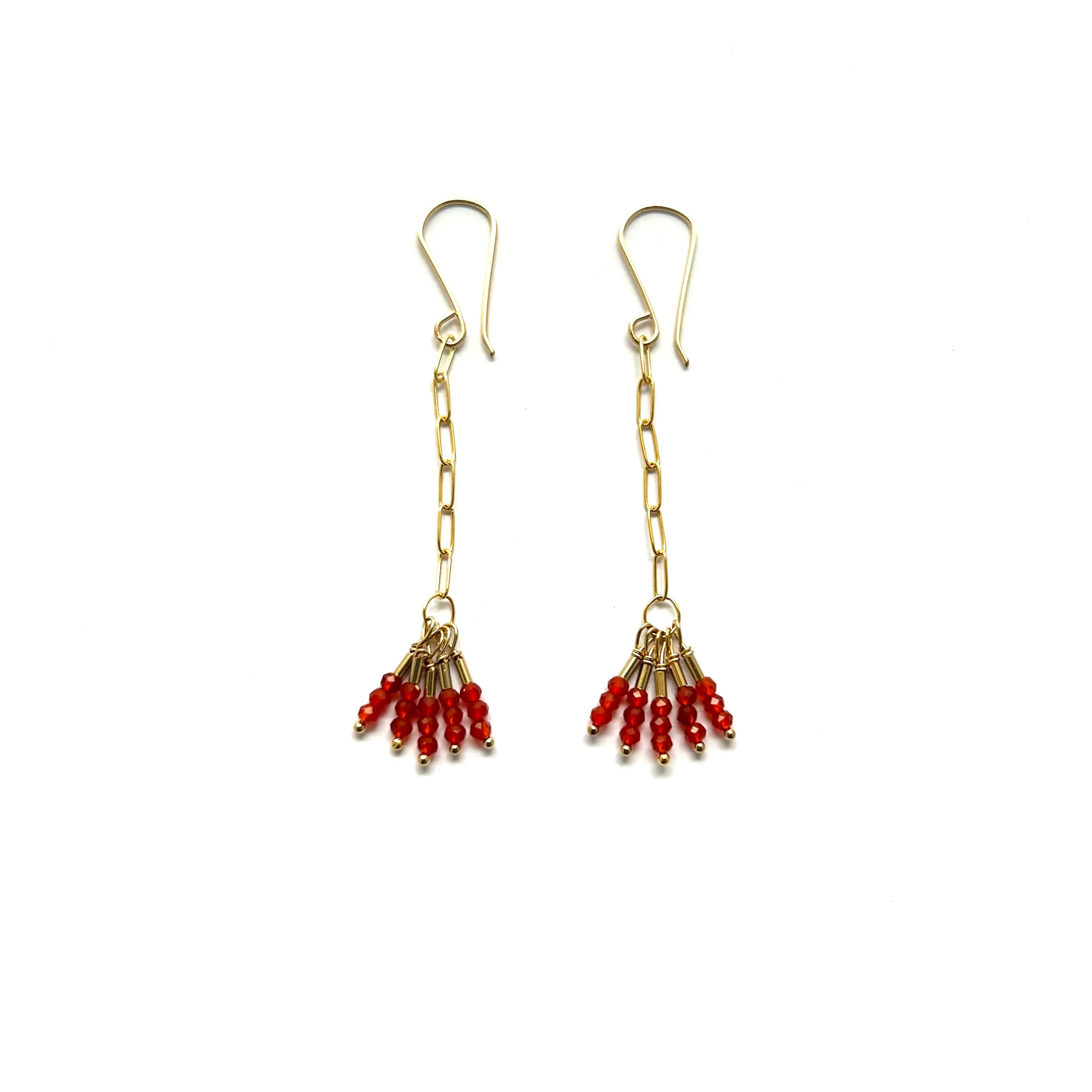 NEW! Carnelian Tiny Fringe and Gold Vermeil Beads Earring by Debbie Fisher