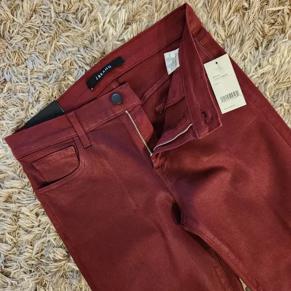 NWT J Brand Selena Mid Rise Crop Boot Photo Ready Jean in Coated Oxblood