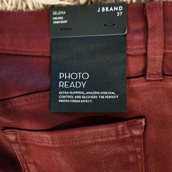 NWT J Brand Selena Mid Rise Crop Boot Photo Ready Jean in Coated Oxblood