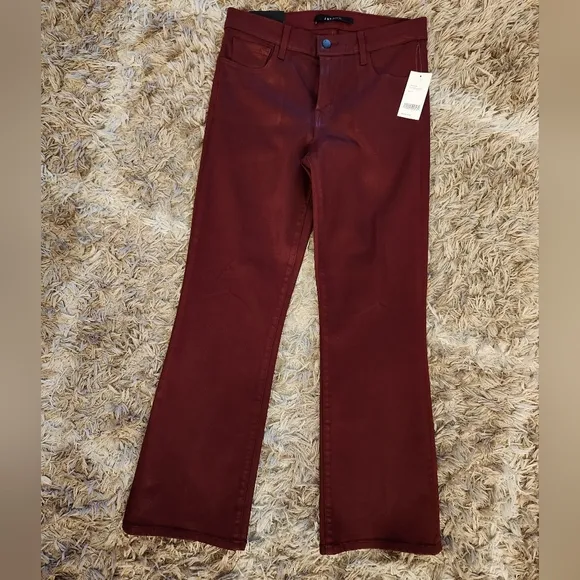 NWT J Brand Selena Mid Rise Crop Boot Photo Ready Jean in Coated Oxblood
