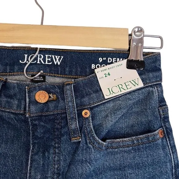 NWT J. Crew 9&quot; Demi Boot Cut Crop Palmyra Hash Denim Jean BP487 Retails $128