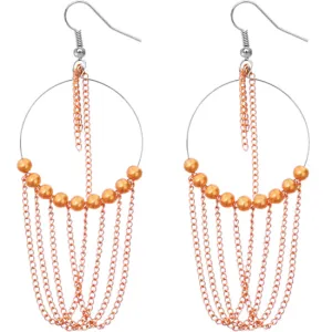 Orange Beaded Chain Hoops Earrings