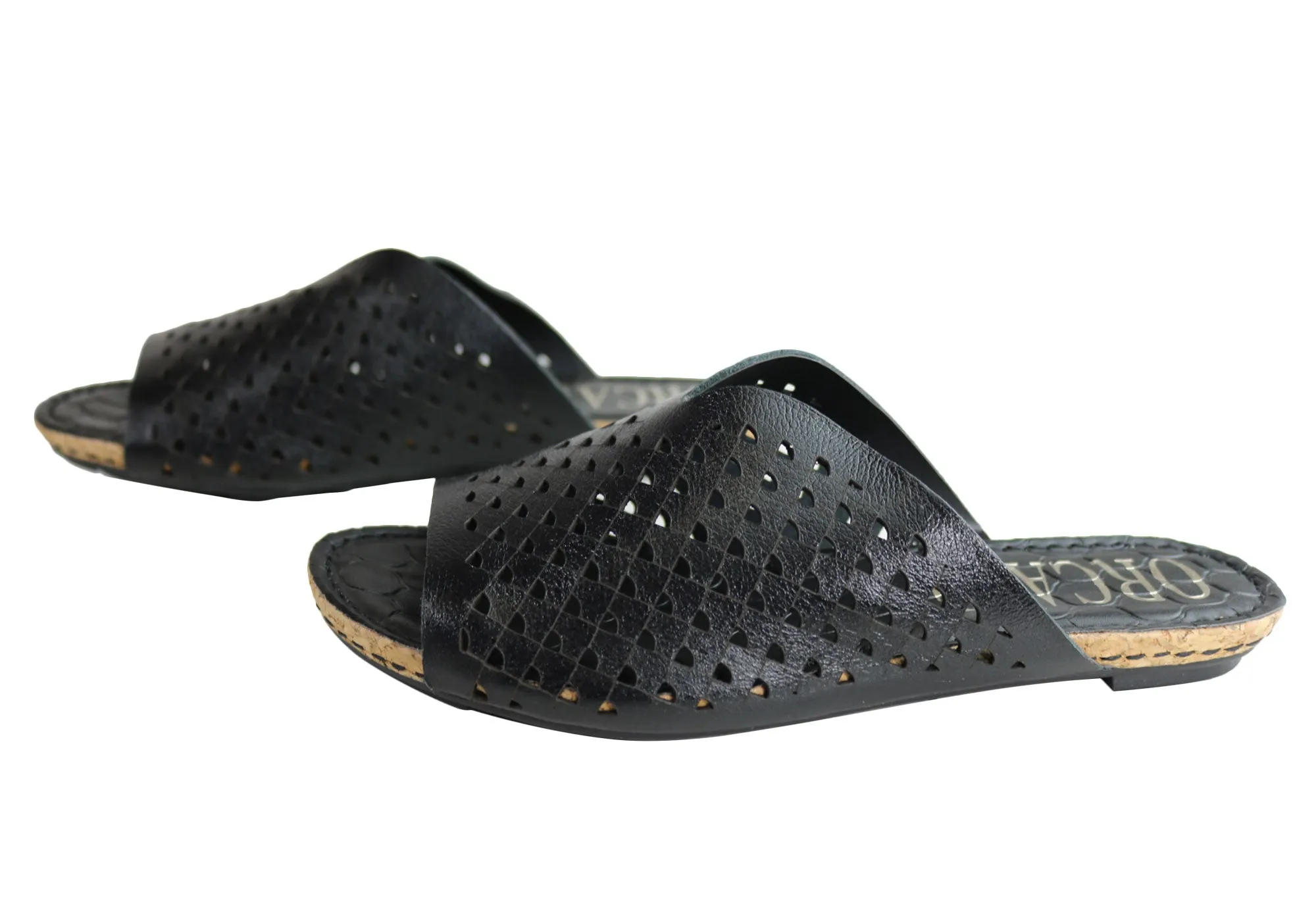 Orcade Natalie Womens Comfort Leather Slides Sandals Made In Brazil