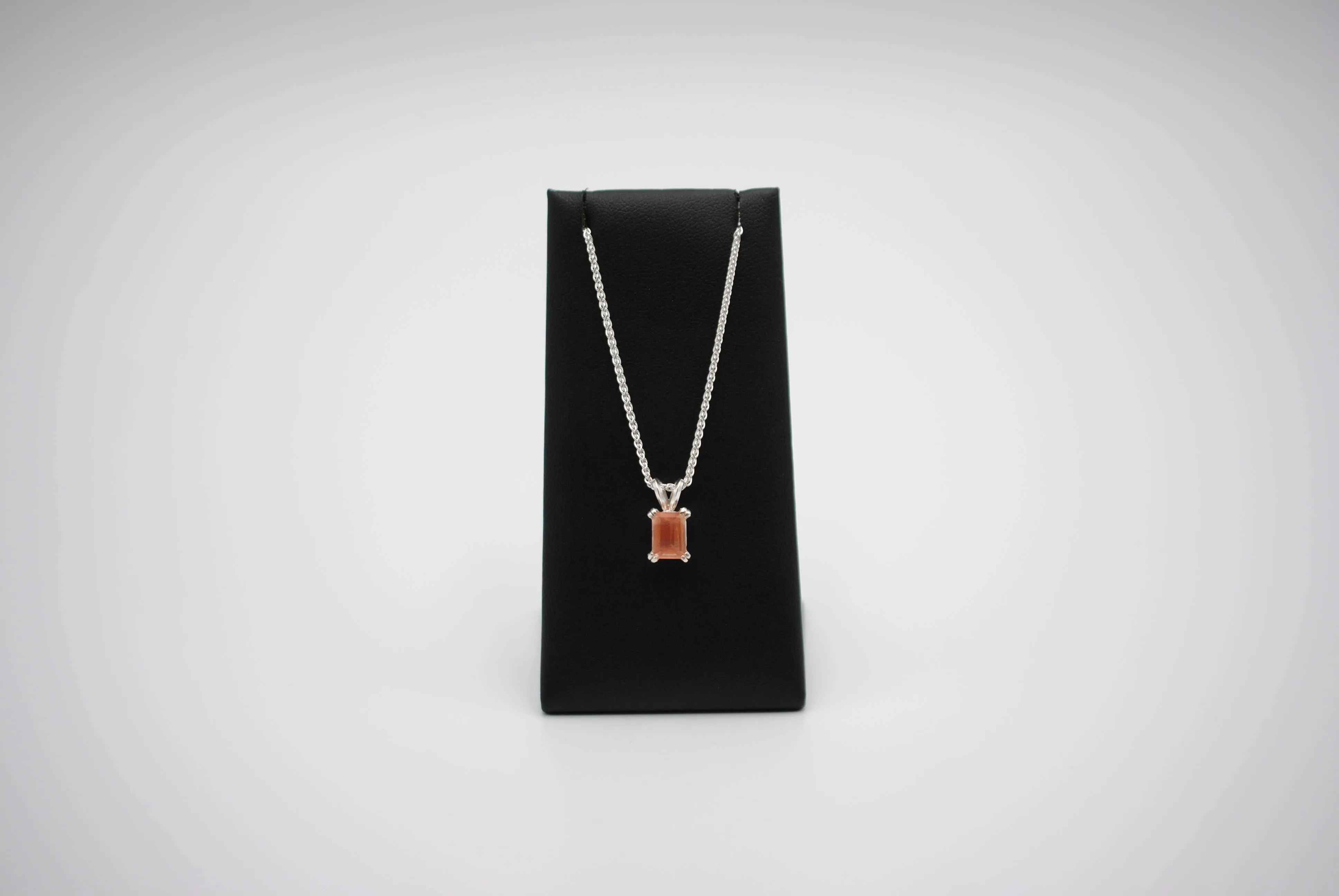 Oregon Sunstone Necklace: Barrel Cut, Silver Double Prong Setting, Adjustable Wheat Chain 1