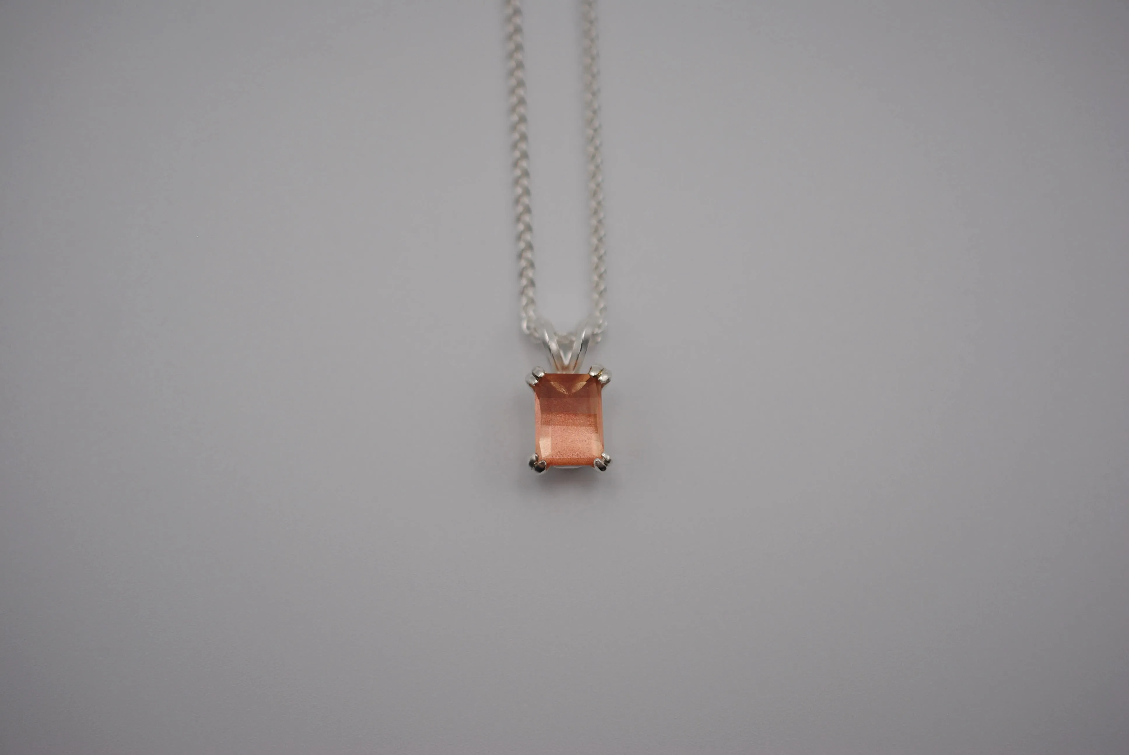 Oregon Sunstone Necklace: Barrel Cut, Silver Double Prong Setting, Adjustable Wheat Chain 1