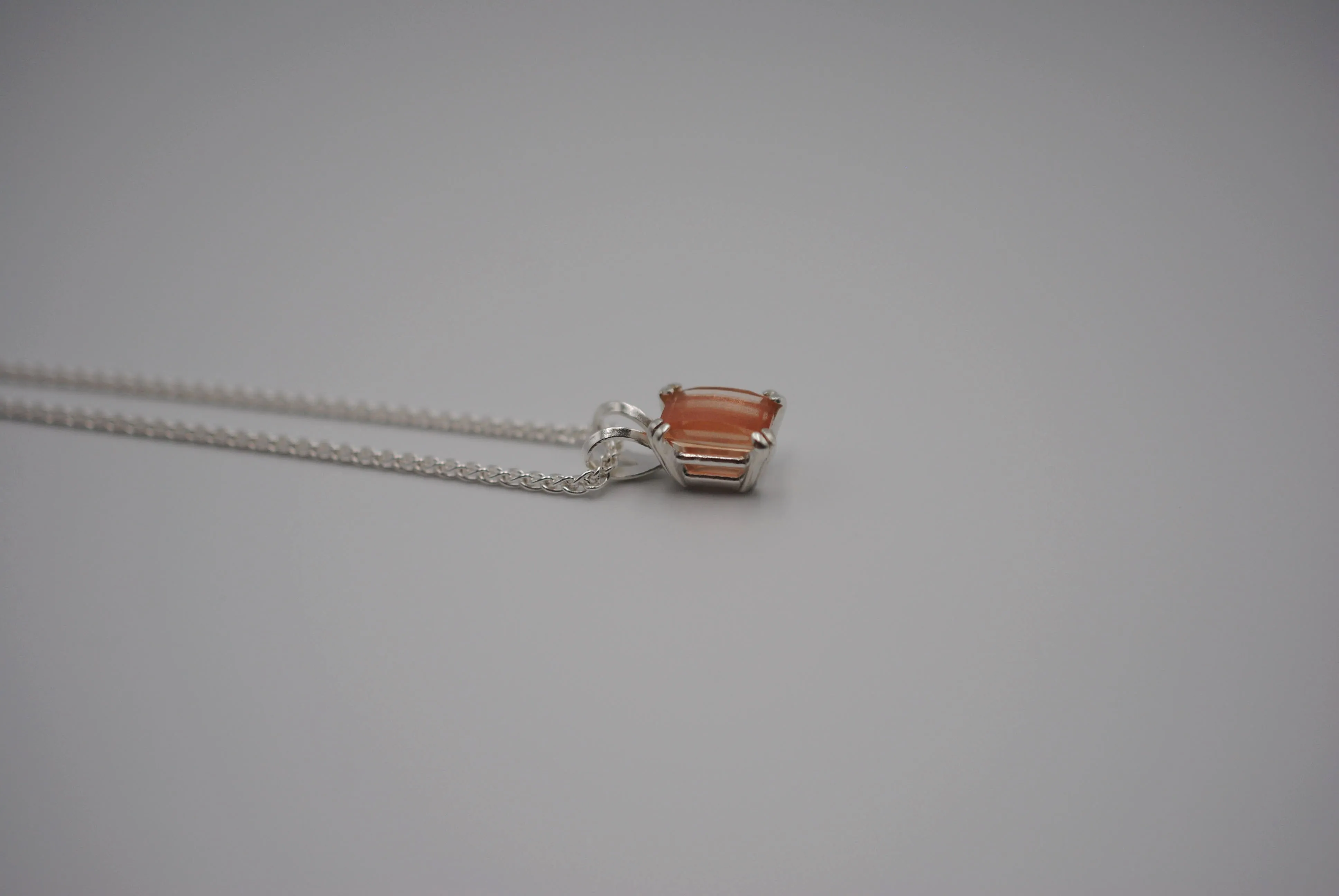 Oregon Sunstone Necklace: Barrel Cut, Silver Double Prong Setting, Adjustable Wheat Chain 1