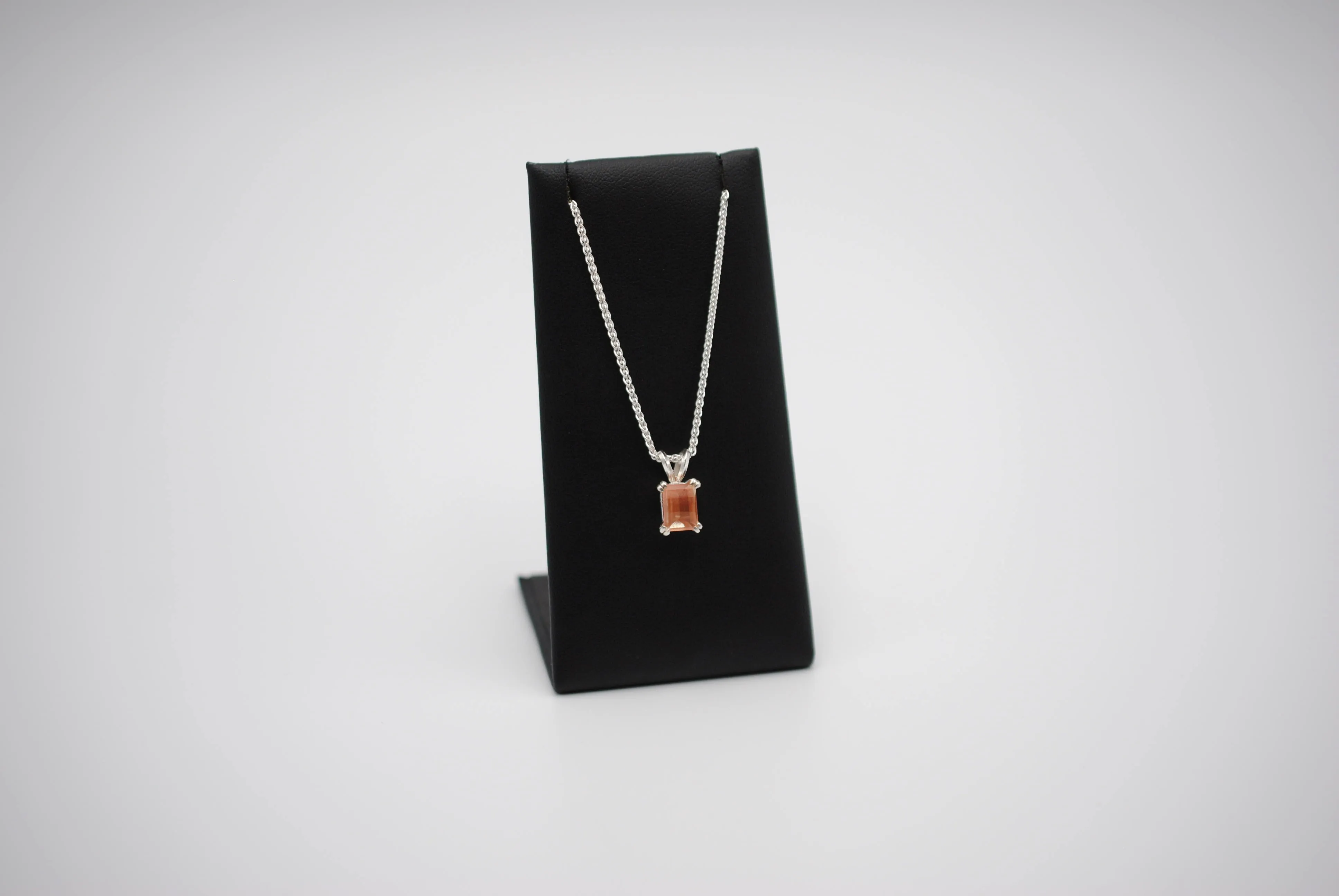 Oregon Sunstone Necklace: Barrel Cut, Silver Double Prong Setting, Adjustable Wheat Chain 1
