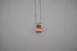 Oregon Sunstone Necklace: Barrel Cut, Silver Double Prong Setting, Adjustable Wheat Chain 1