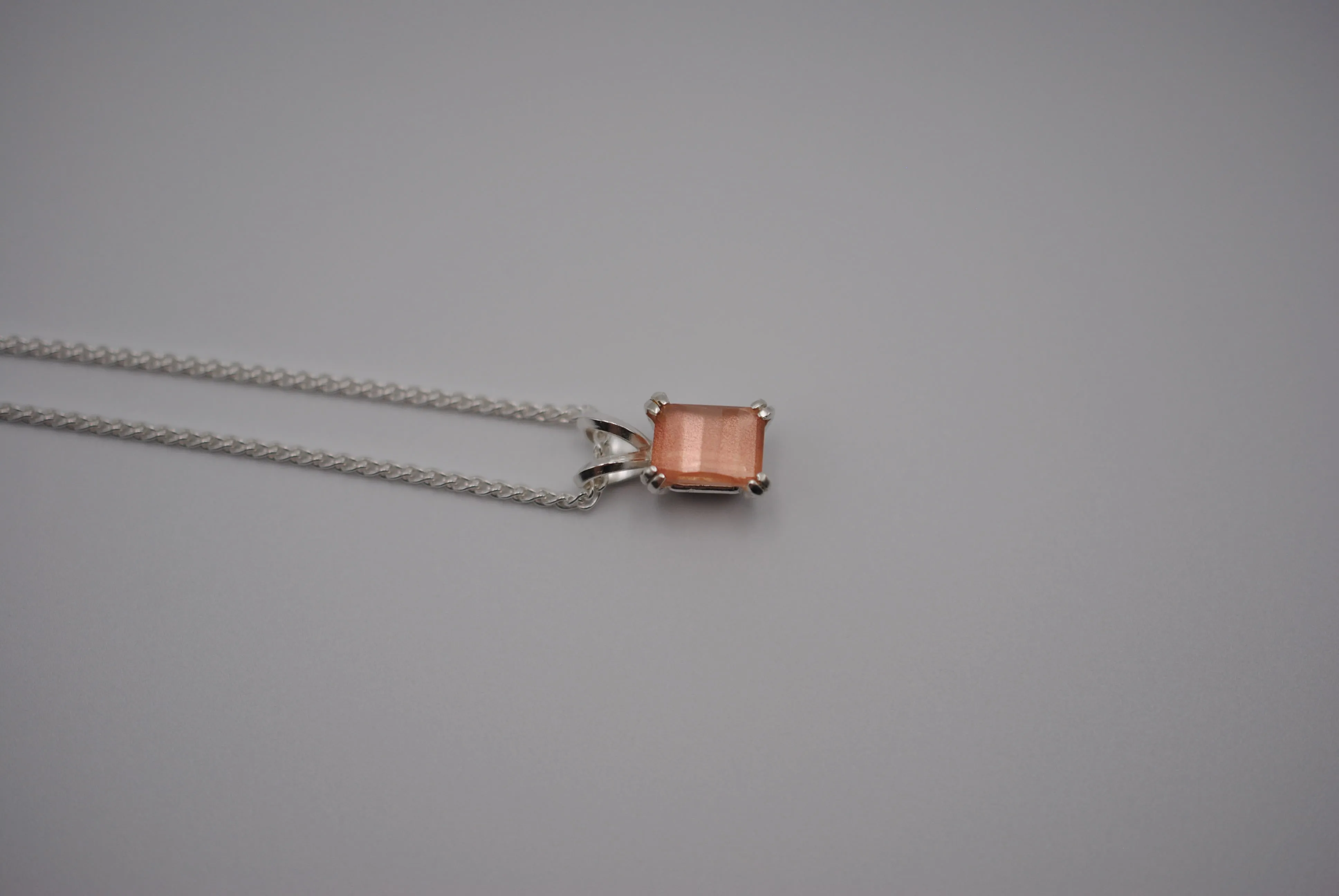 Oregon Sunstone Necklace: Barrel Cut, Silver Double Prong Setting, Adjustable Wheat Chain 1