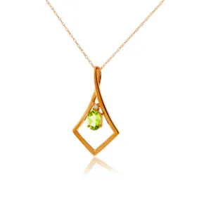 Oval Peridot and Geometric Halo Pendant