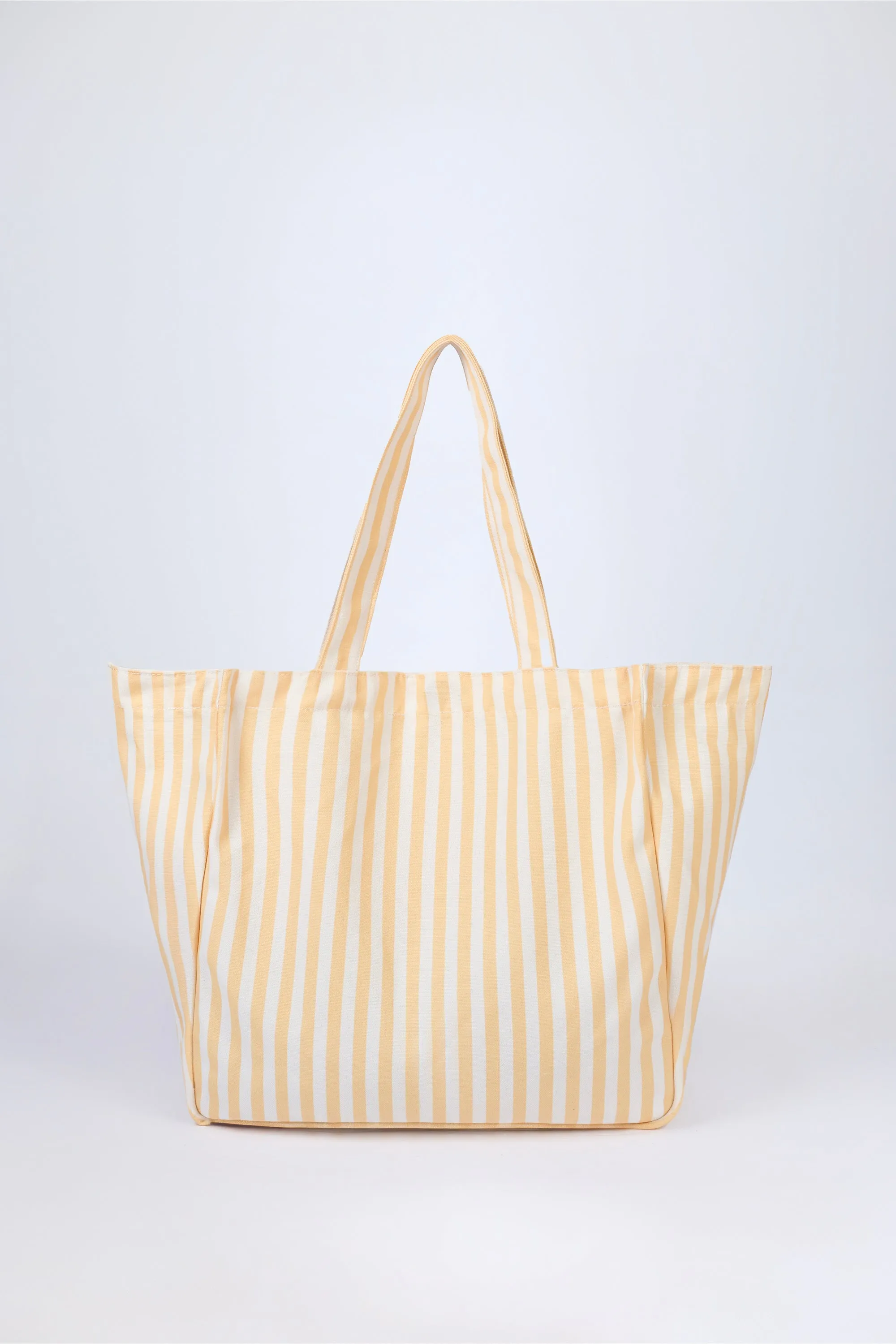 Oversized Canvas Tote Bag in Lemon Yellow Stripe