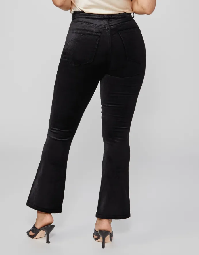 Paige - Femme High Rise Ankle Flare Stretch Velvet Jean - Black