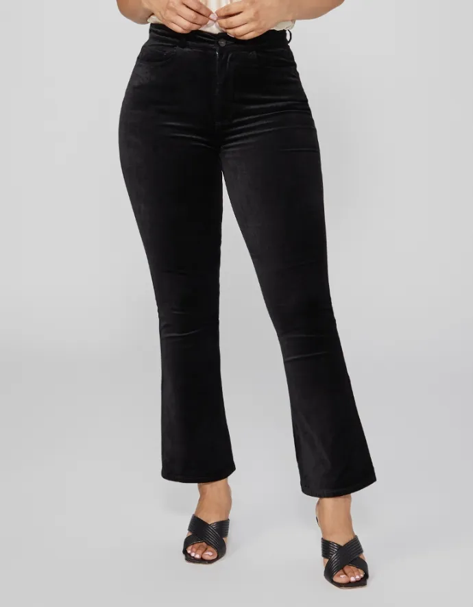 Paige - Femme High Rise Ankle Flare Stretch Velvet Jean - Black