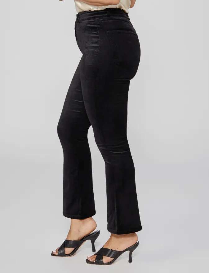 Paige - Femme High Rise Ankle Flare Stretch Velvet Jean - Black