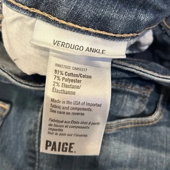 PAIGE Verdugo Ankle Jeans | Evelyn Destructed Med Blue Wash | Size 27