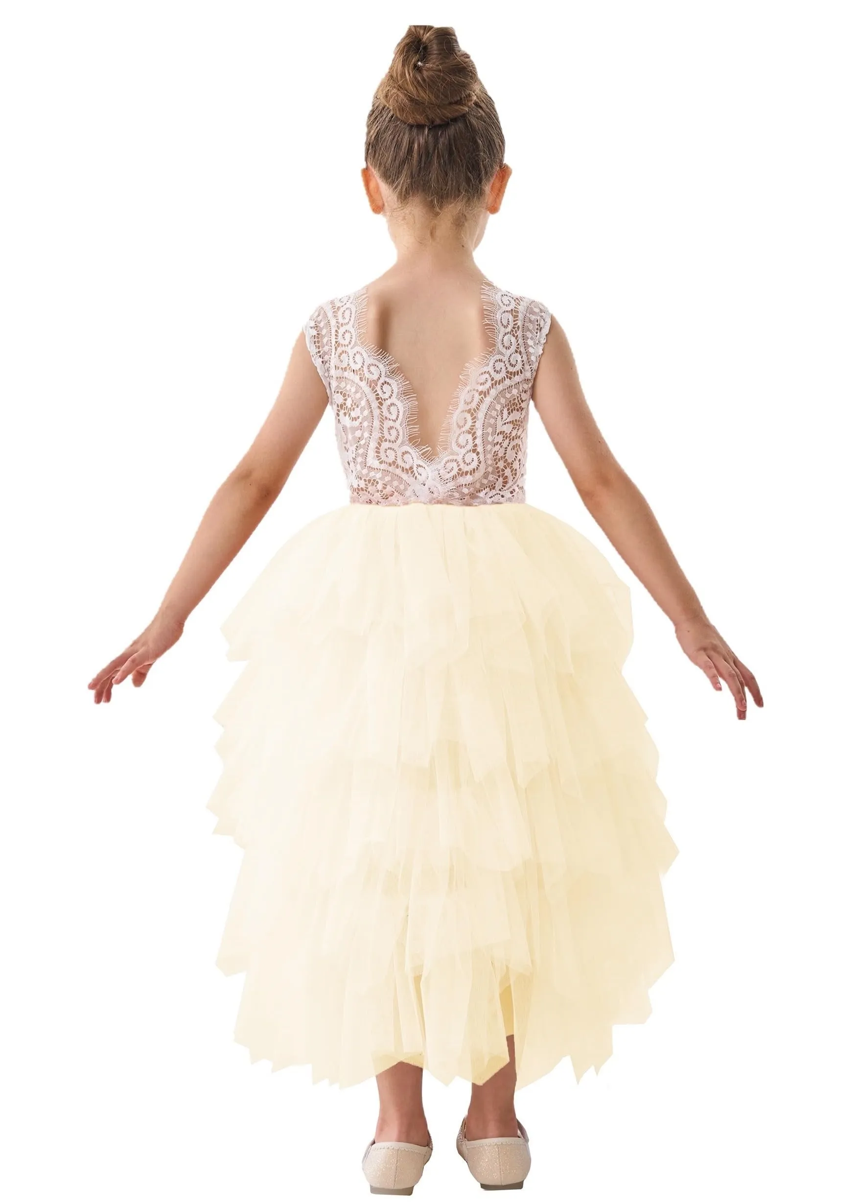 Peony Lace Flower Girl Dress in Ivory (tiered)