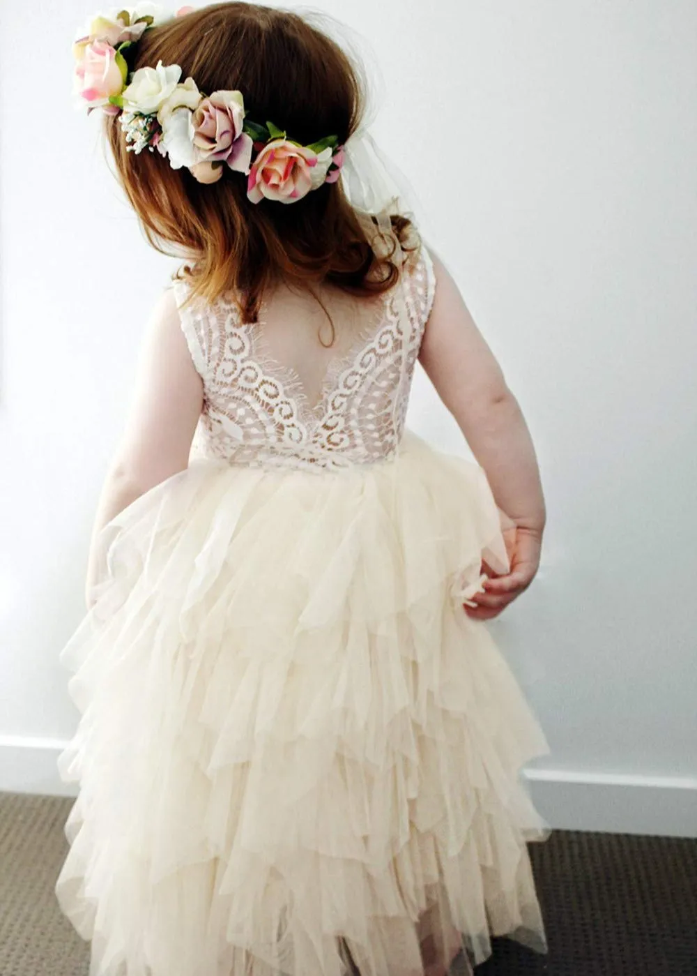 Peony Lace Flower Girl Dress in Ivory (tiered)