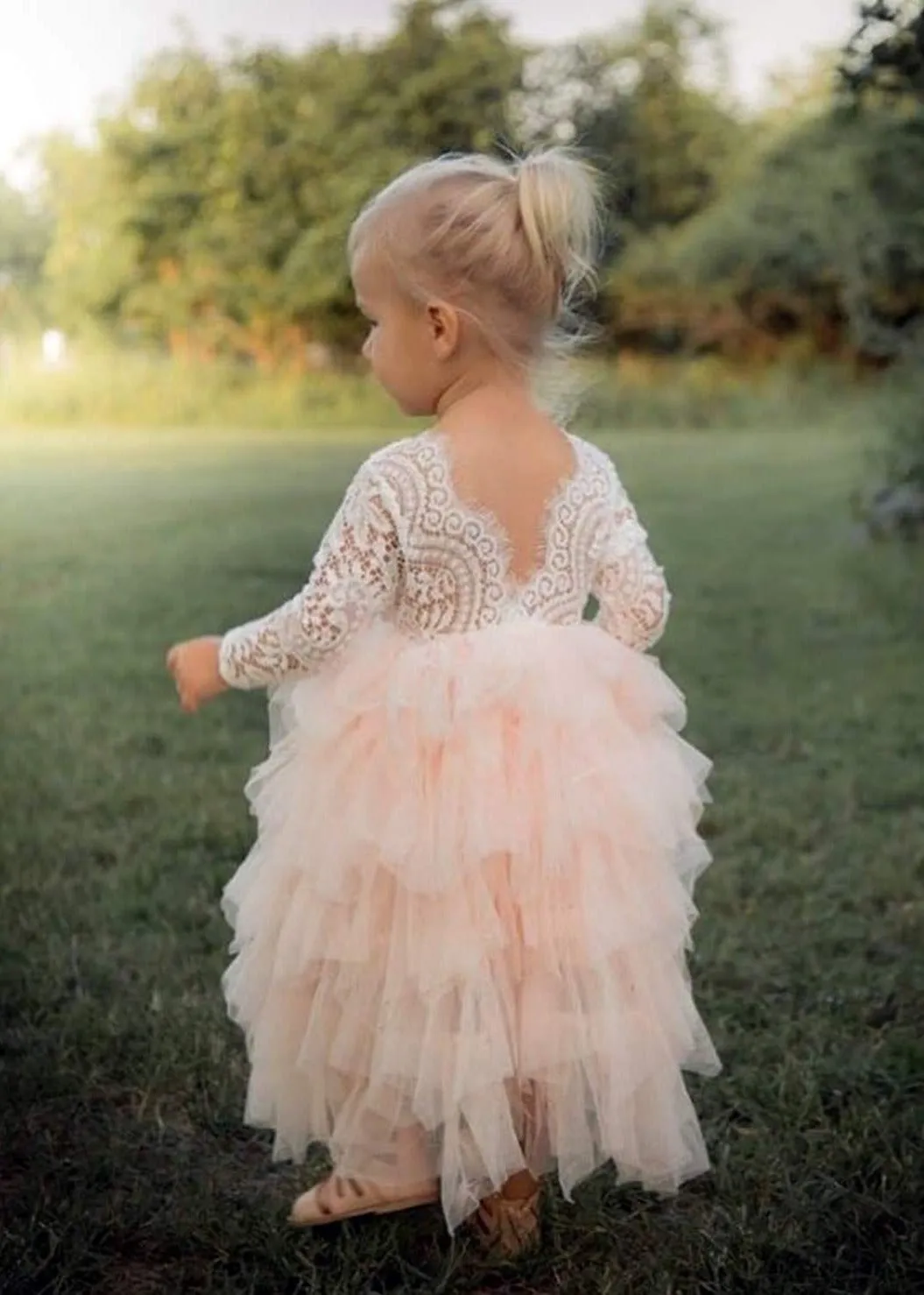 Peony Lace Flower Girl Dress in Pink (tiered)
