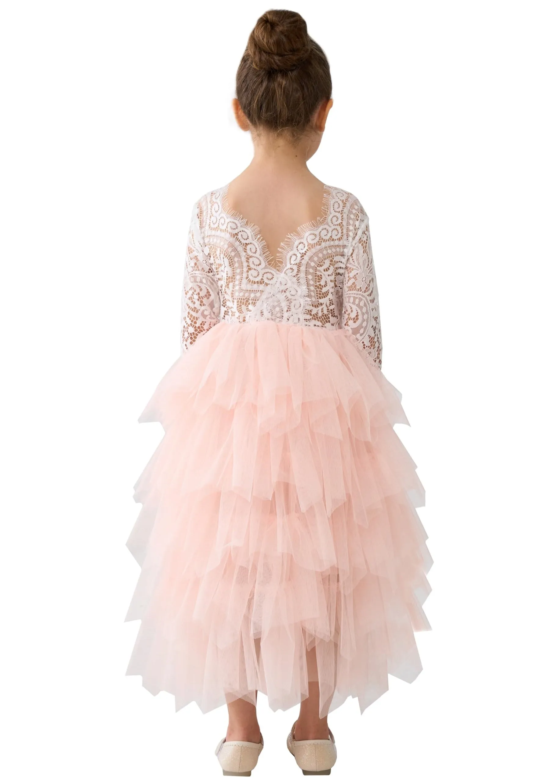 Peony Lace Flower Girl Dress in Pink (tiered)