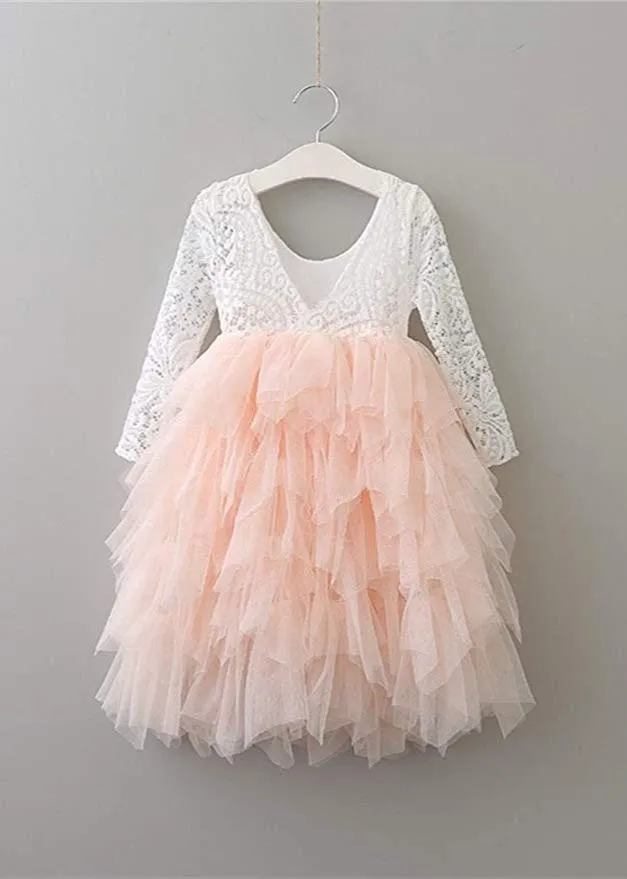 Peony Lace Flower Girl Dress in Pink (tiered)