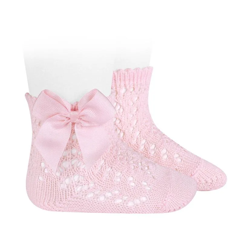 Pink Ankle Openwork Bow Socks