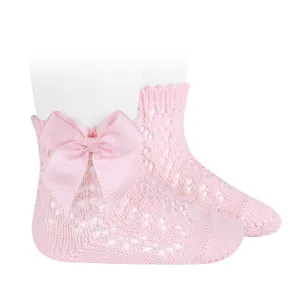 Pink Ankle Openwork Bow Socks