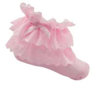 Pink Ankle Socks with ZigZag Lace and Bow