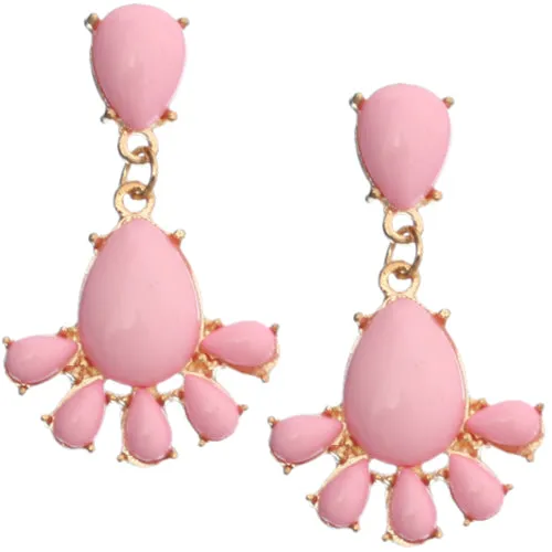Pink Faceted Double Teardrop Drop Earrings