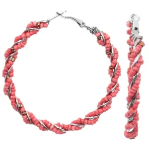 Pink Intertwined Beaded Hoop Earrings