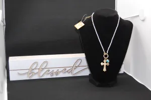 Pink Panache - Cross w/crystal beads necklace