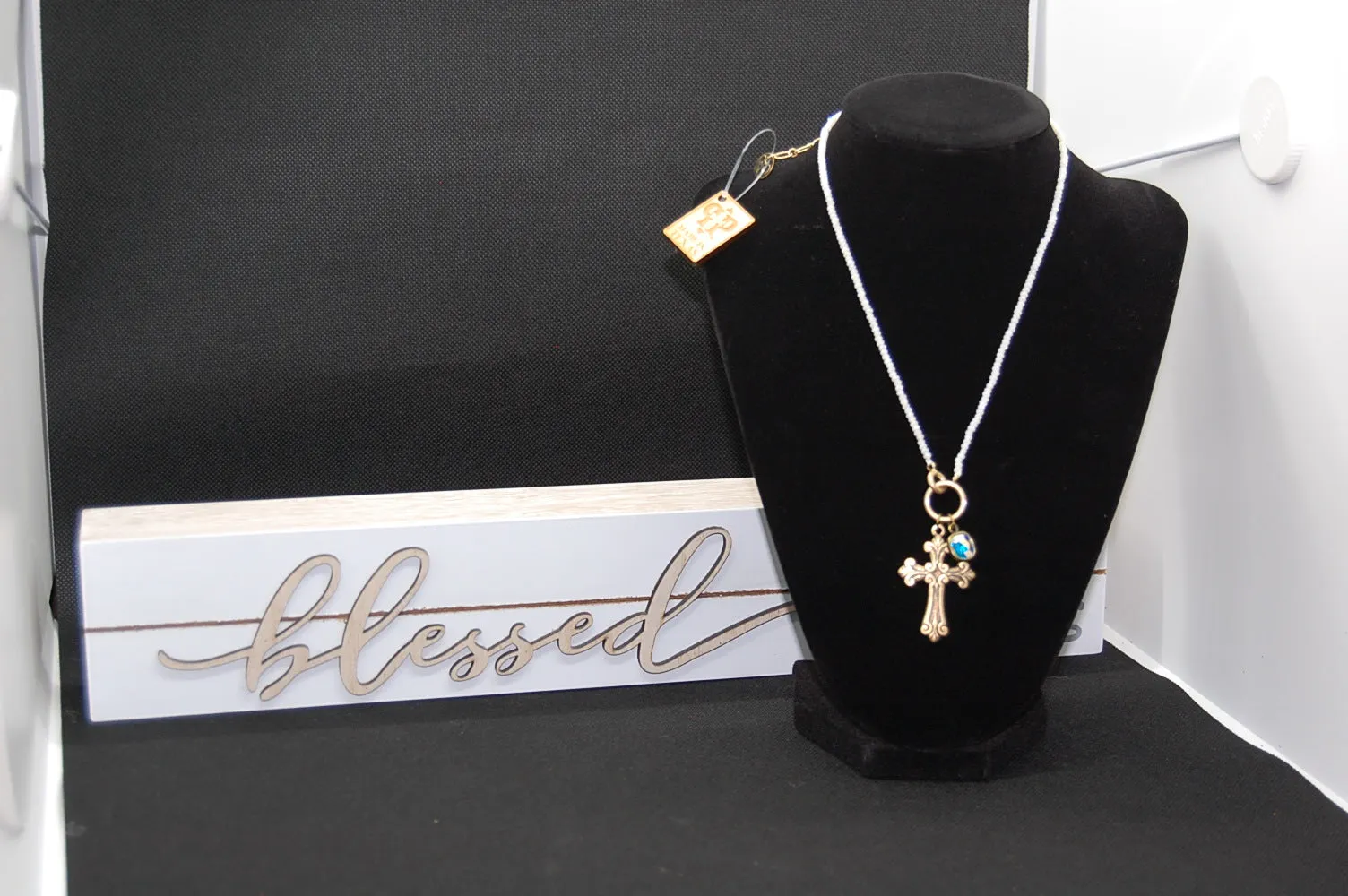 Pink Panache - Cross w/crystal beads necklace