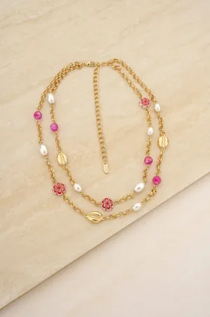 Pinky Party Pearl and Bead Chain Layered Necklace