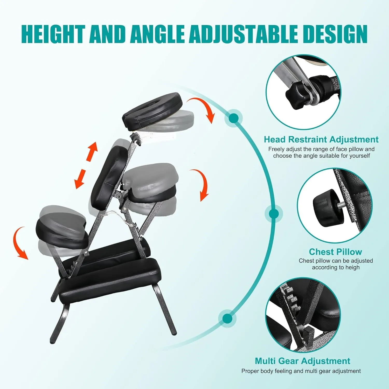 Portable Massage Chair Foldable Tattoo Therapy Chair 4 Inches Thickness Sponge Face Cradle Spa Salon Massage Chair (Black)