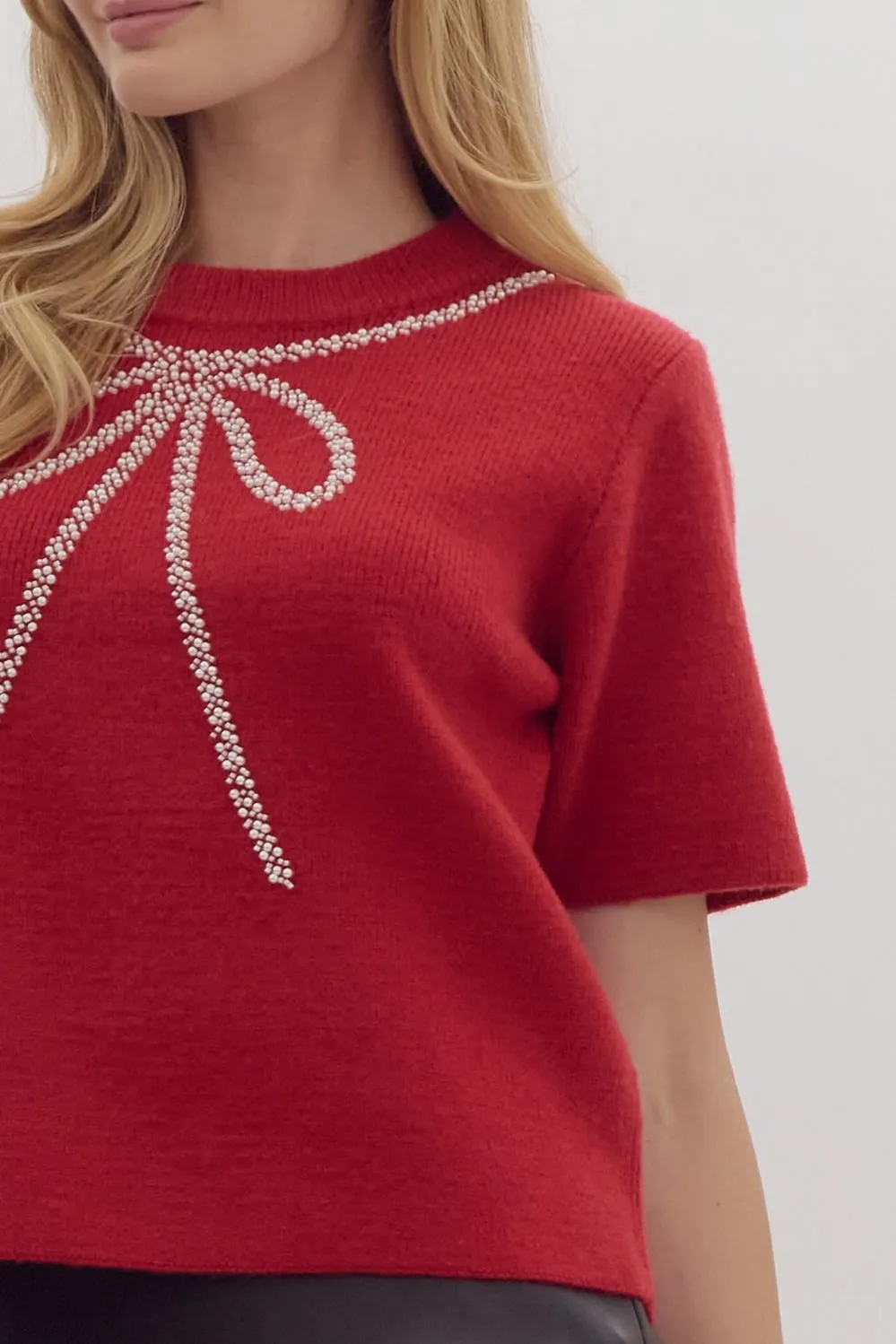 Precious Love Red Ribbon Embellished Sweater