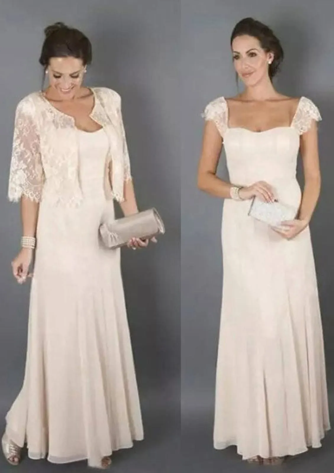 Princess Square Neck Long Chiffon Mother of Bride Dress with Jacket