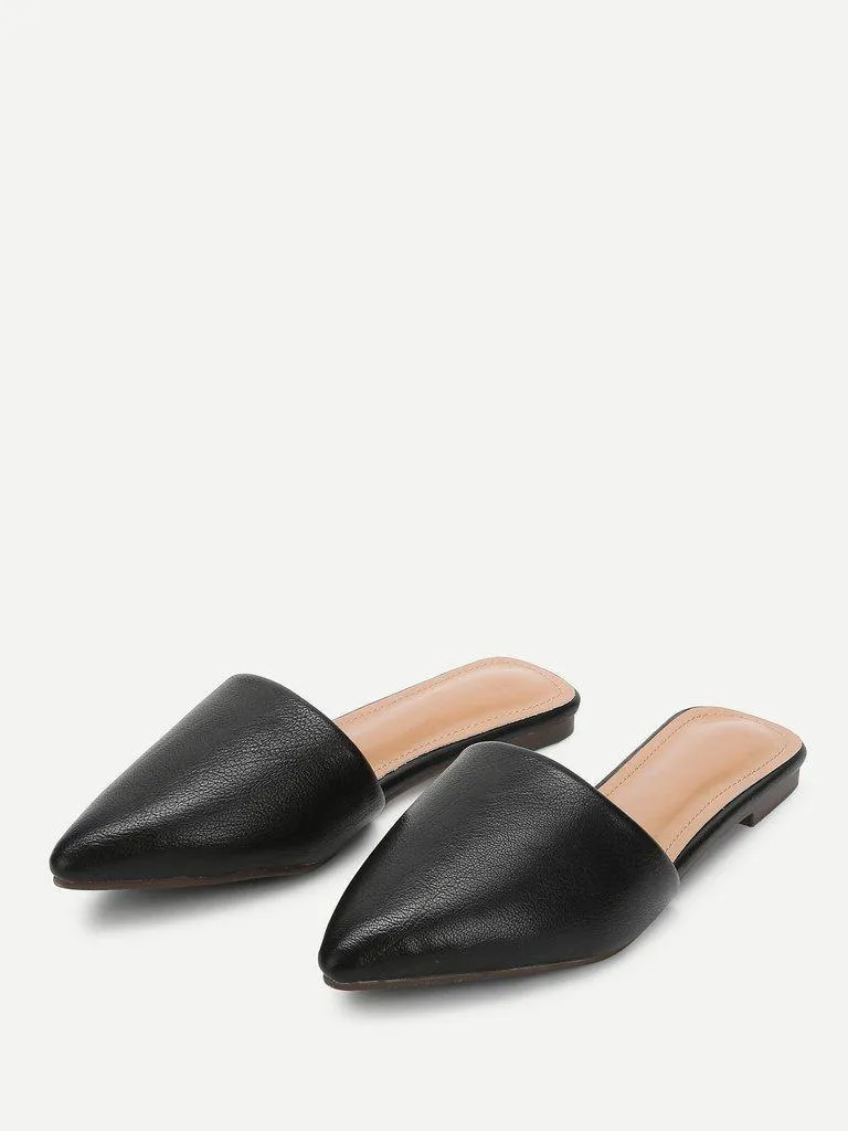 PU Pointed Toe Flat Mules