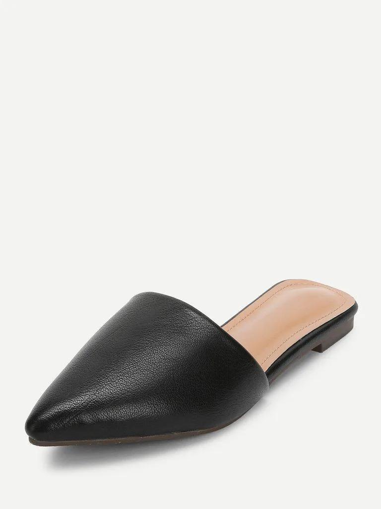 PU Pointed Toe Flat Mules