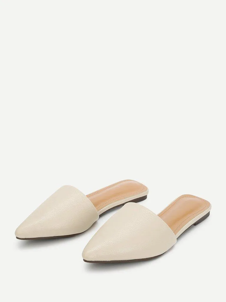 PU Pointed Toe Flat Mules