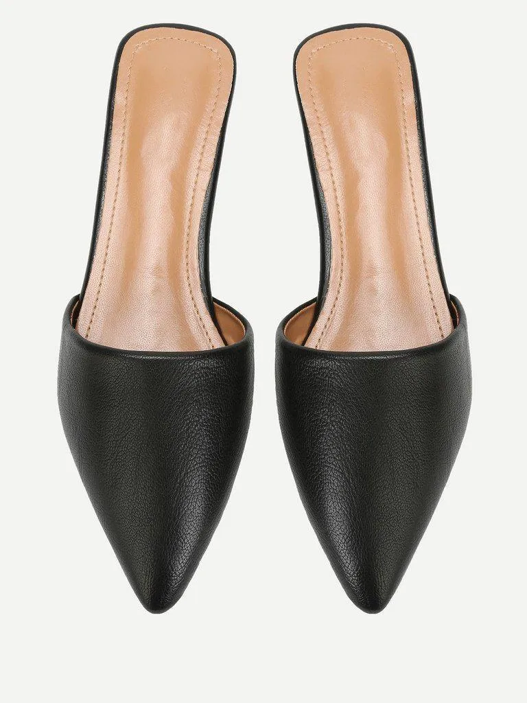 PU Pointed Toe Flat Mules