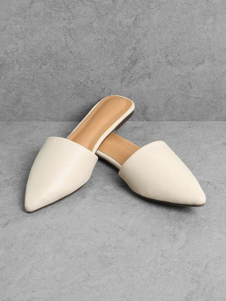 PU Pointed Toe Flat Mules