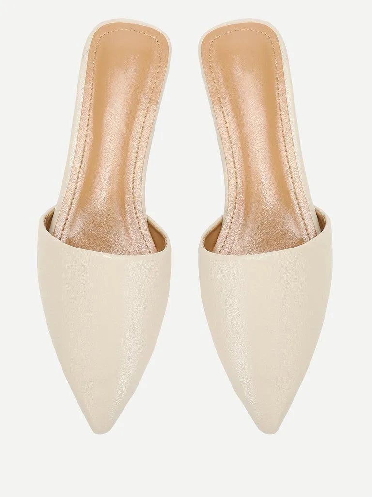 PU Pointed Toe Flat Mules