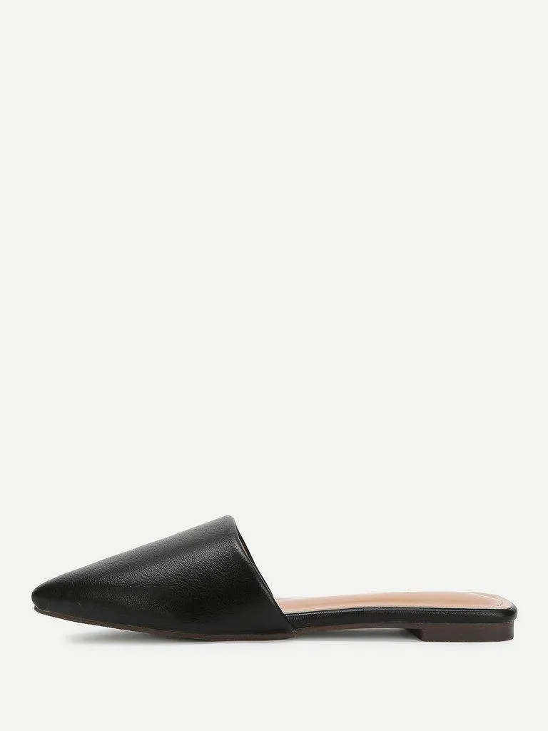 PU Pointed Toe Flat Mules