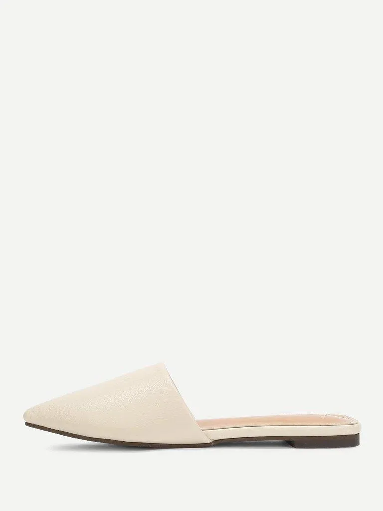 PU Pointed Toe Flat Mules