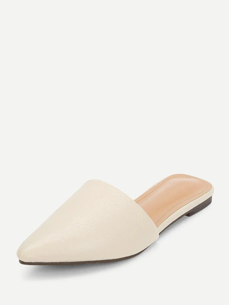 PU Pointed Toe Flat Mules